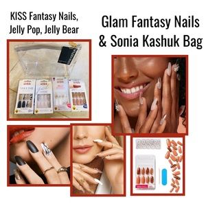 KISS Voguish Fantasy Nails,Jelly Pop,Jelly Bear, Glam Fantasy & Sonia Kashuk Bag